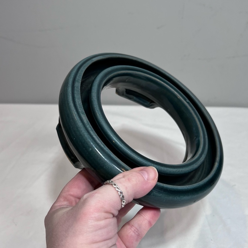 Handmade Japanese ikebana green ceramic ring floral vase